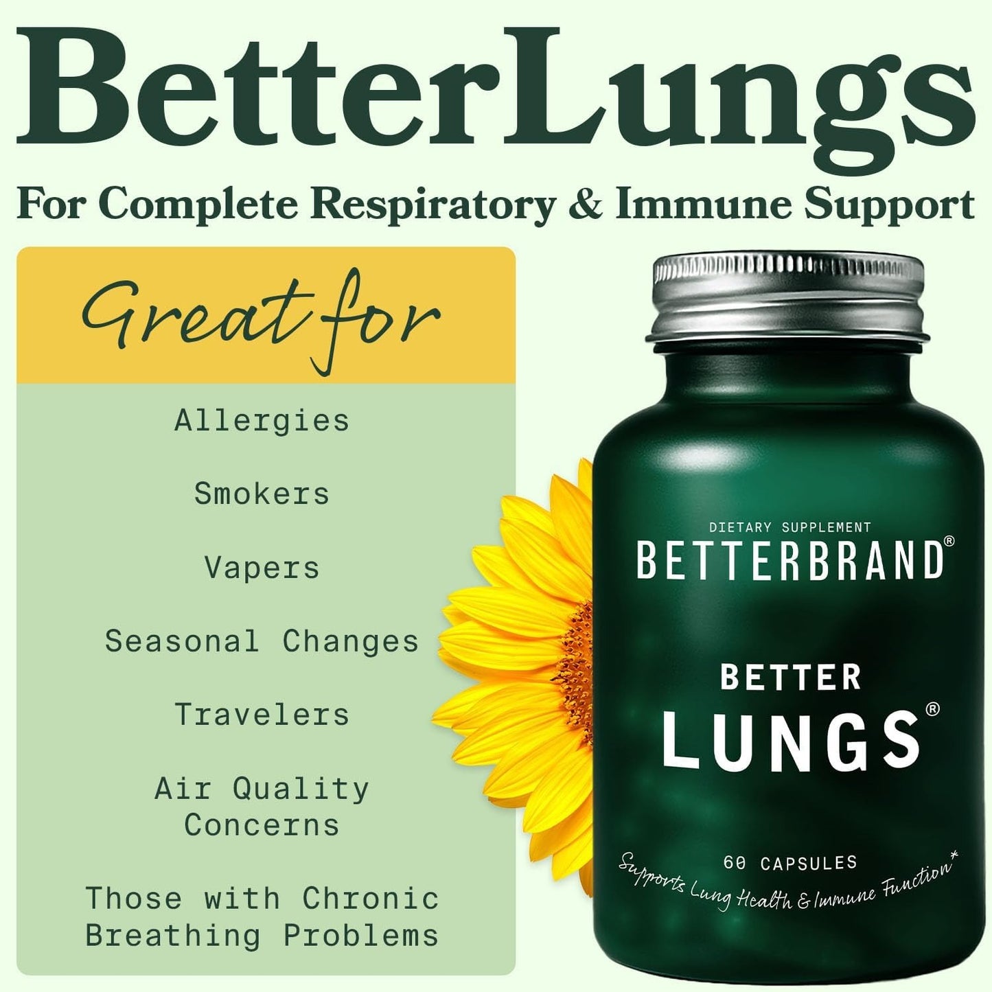Betterbrand Mullein Leaf Extract for Lungs – Lung Support with Elderberry, Vitamin D, Ginseng & Reishi – Healthy Flow Cleanse & Immune Support– 60 Capsules